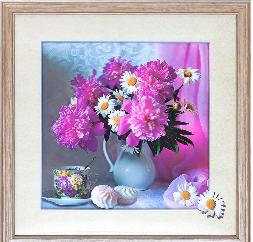 Купить Картина 5D 40х40  Натюрморт с зефиром и цветами в Туле и Тульской области в интернет-магазине Чудо Свет